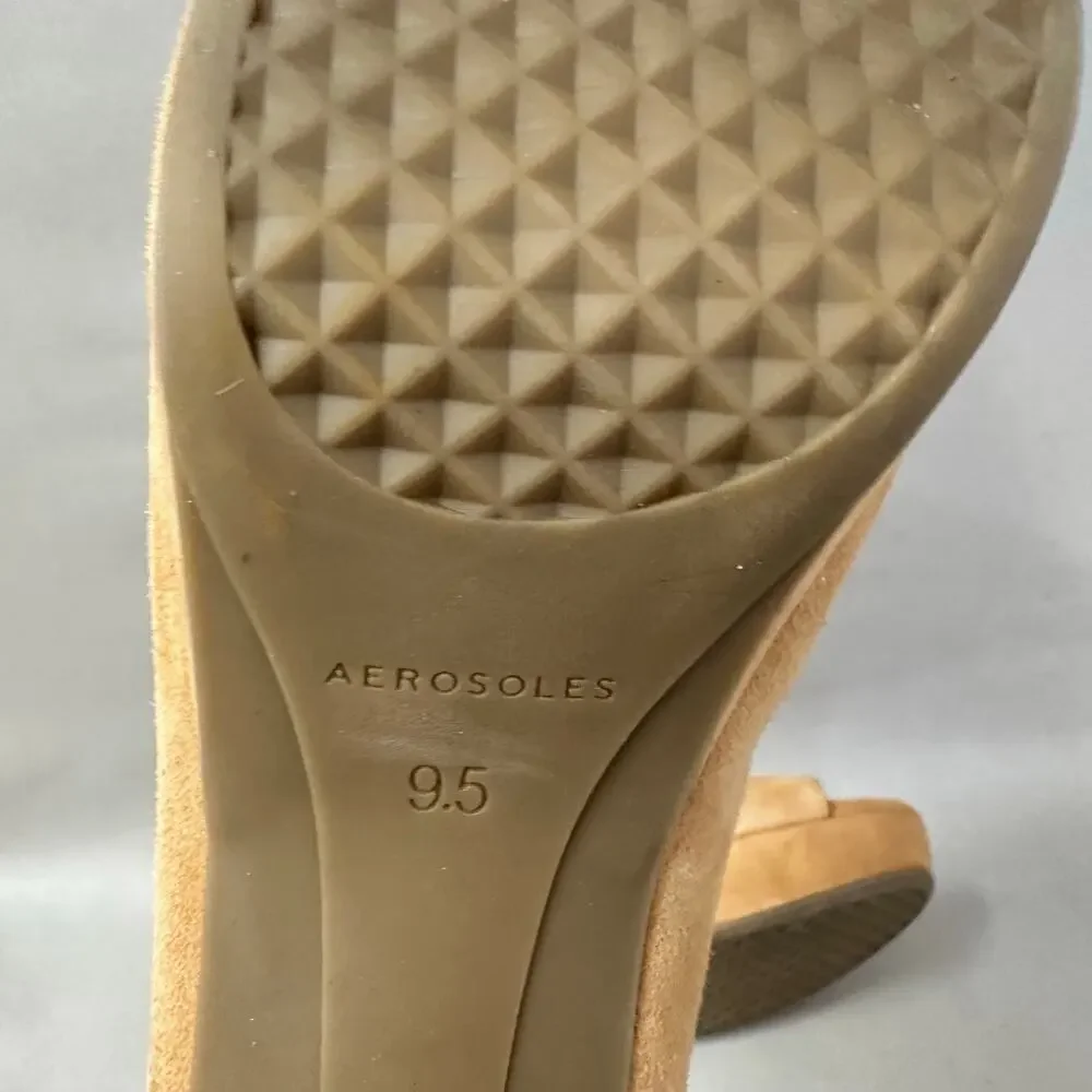 Aerosoles Cornelia Tan Suede Leather Peep Toe Slingback Platform Sandal Size 9.5